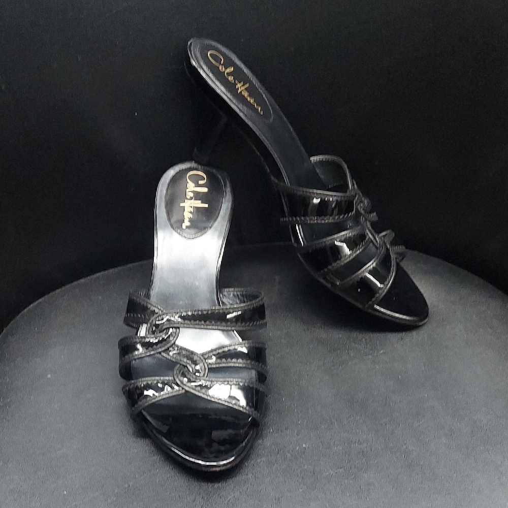 Cole Haan Glossy Black Strappy Heels Women's Size 8.5